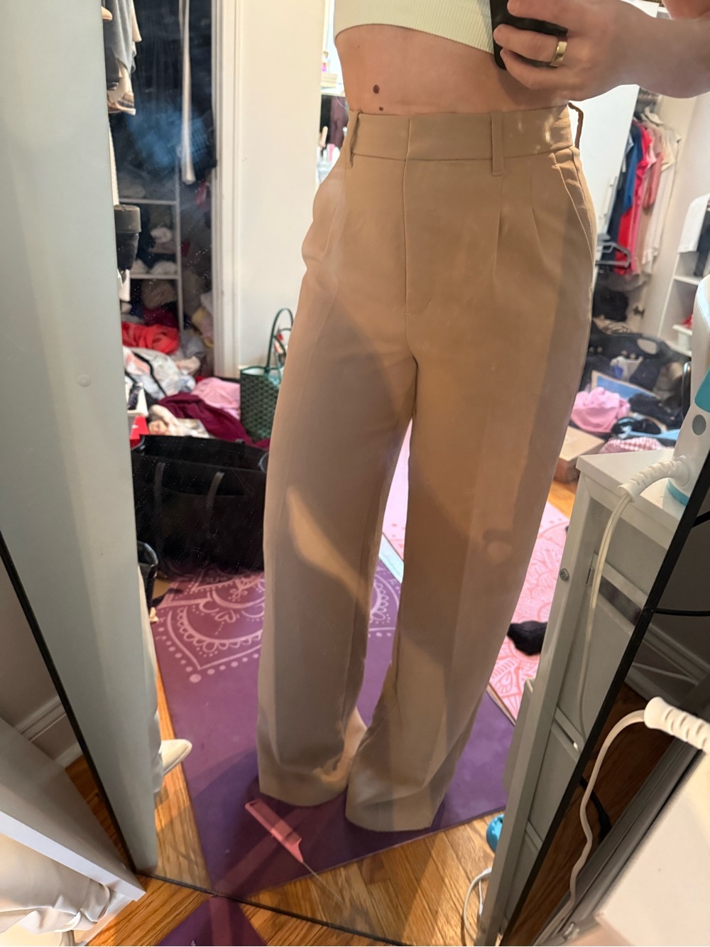 Aritzia effortless  High-Rise Wide-Leg Women’s Trousers in Tan